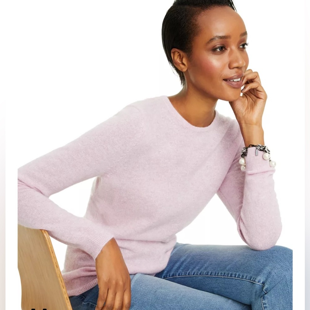 CHARTER CLUB LUXURY $198 Cashmere Sweater Pink Blush Jumper Scoop Crew NEW XL‎